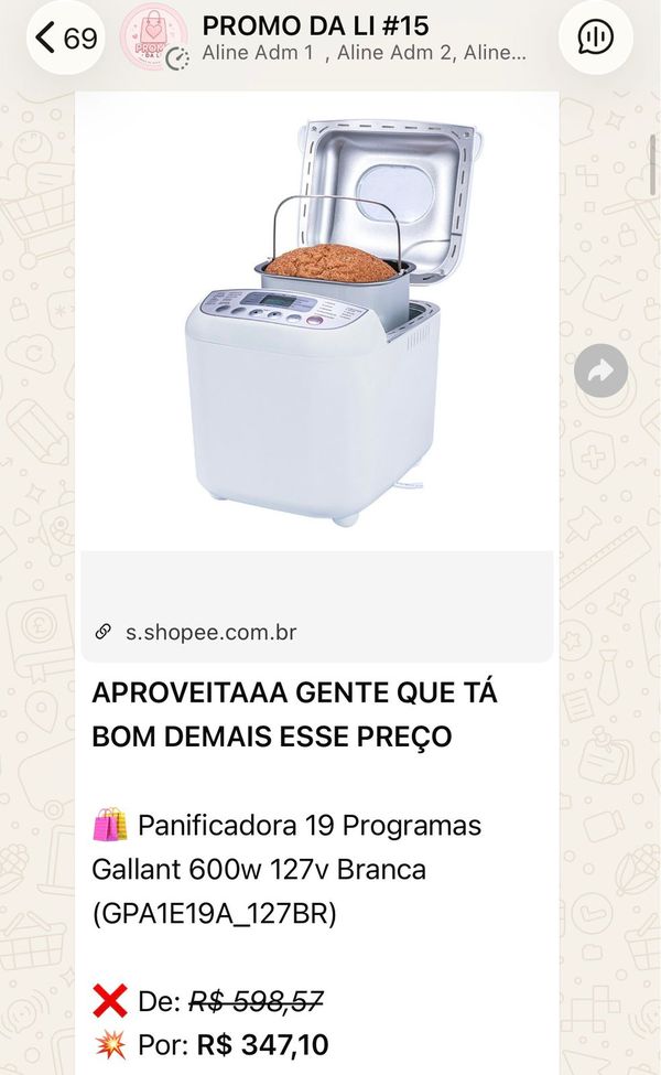 Panificadora Gallant 19 programas 600W