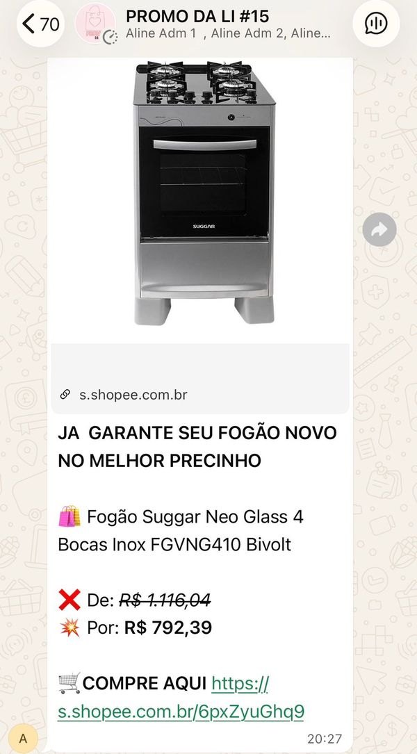 Fogão Suggar Neo Glass 4 bocas inox